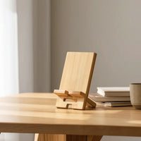 Wooden Phone Stand Handshands-off Desktop Phone Holder Wooden Stand with Ledge Minimalist Angled for Desk, Screen Calls