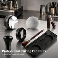 7 Pieces Matte Black Portafilter Set Storage Tray Espresso Tamper Set Molded Compartments Coffee Tool Kit Knurled