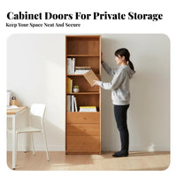 Multitier Shelves Floor-Standing bookshelf with Doors Large Capacity Tall bookshelf with Cabinet Doors Display Shelf for Students, Book Lovers, Homeowners, Study Room, Home Office, Bedroom