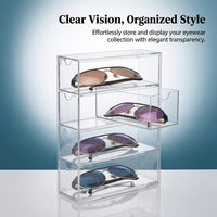 Clear Acrylic Sunglasses Organiser, 4 Drawer Transparent Glasses Storage, Desktop Office Desk Organizer, Stackable Box for Eyewear