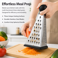 Stainless Steel Grater, Three Sided Box Grater for Cheese & Vegetables, Manual Kitchen Grater for Slicing Julienne Mashing, Black
