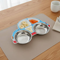 Complimentary Kids' Divided Food Tray Toddler Compartment Plate Cute Cartoon Design Stainless Steel Kids Plate Dishwasher Safe for Kindergarten