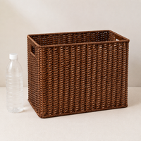 Woven Storage Baskets, Rectangular Wicker Basket with Cut-Out Handles, Tan Synthetic Rattan for Living Room & Cupboard Organiser