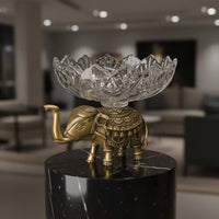 Glass Bowl with Metal Base Brass Colored Candy Dish Tabletop Decor for Entryway