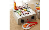 Wooden BBQ Oven Playset Interactive Play Wooden Oven Toy Develops Fine Motor Skills for Kids, Preschoolers