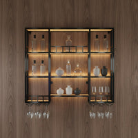 Industrials Spirits Bottle Display Wrought Iron Wall Mounted Vino and Glass Rack Saving Space Illuminated Bar Shelf for Restaurateurs