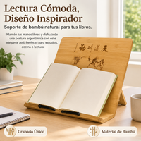 Bamboo Book Stand, Adjustable Folding Support for Reading and Recipes, Ergonomic Book Holder 39x28cm