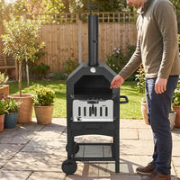 BBQ Stove Pizza Oven For Garden Portable 64.5cm Matte Black Steel