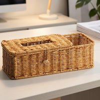 Storage Box and Tissue Box Holder for Bedroom Decor, Multi-purpose Rectangular Napkin Holder with Compartments, Living Room Decorative Woven
