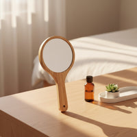 Crystal Clear Wooden Hand Mirror Distortion-Clear Handheld Mirror with Handle Portable Compact for Makeup, Travel, Dorm Room