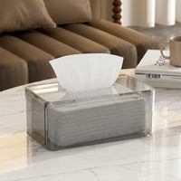 Tissue Box with Compartments for Facial Tissues and Napkin Holder, Clear PET Storage Case for Home Office, Multi-purpose Glasses Holder, 1 Pack