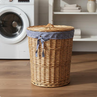 Wicker Laundry Basket with Lid Large Capacity Round Woven Hamper for Bedroom, Washroom