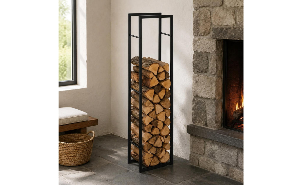 Space Saving Wall Mounted Firewood Rack Metal Frame Fireplace Log Storage Rack Easy to Assemble Firewood Storage Organizer Rust Resistant