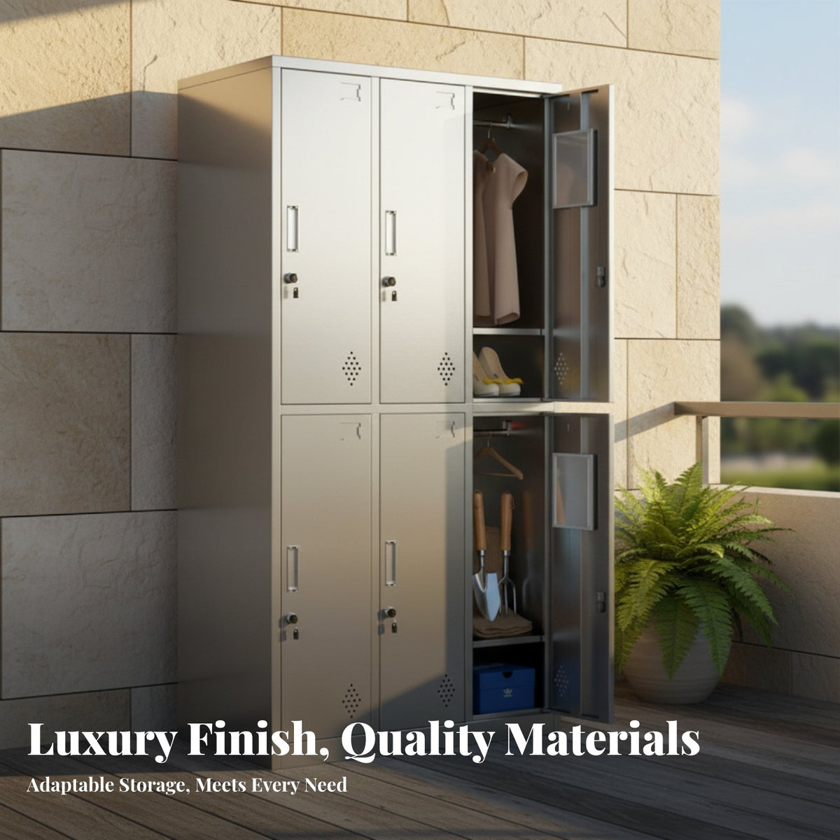 Rust Resistant Stainless Steel Storage Cabinet Easy Assembly Tall Metal Storage Cabinet for Businesses, Outdoor, Balcony, Office, Workshop