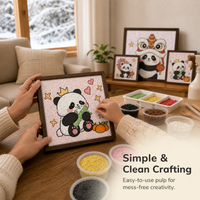DIY Panda Pulp Painting Kit with Wooden Frame - Textured Punch Needle Art for Kids & Adults