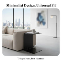 Minimalist Design C-Shaped Couch Table Movable Slide-Under Sofa Table Modern Look Household Furniture Space-Saving for Apartment Dwellers, Remote Workers, Living Room, Small Spaces, Bedroom, Home Office