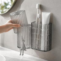 Wall-Mounted Toothbrush Holder with Tumblers, No-Drill Bathroom Organizer