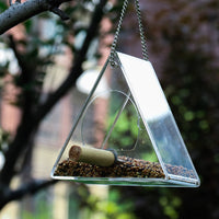Acrylic Window Bird Feeder with Suction Cups or Hanging Chain, Transparent Triangle Design for Outdoor Bird Watching