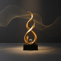 Modern Art Table Decoration Artistic Design Abstract Sculpture Gold Figurine with Glass Sphere Great Gift Suggestion for Men