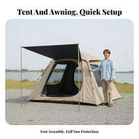 Waterproof Automatic Tent with Canopy Rainproof 2-in-1 Tent and Sun Shelter Thickened Material Portable for Families, Beginners, Travel, Hiking, Picnics, Parks