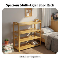 Simple Design Bamboo Shoe Rack Space-Saving Multi-Tier Shoe Shelf Multifunctional Freestanding Storage Rack Sturdy Construction for Students, Homeowners, Hallway, Living Room, Bedroom, Balcony