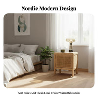 Two-Tier Bedside Table Nordic Design Rattan Nightstand Sturdy Construction Rattan Bedside Cabinet for Homeowners, Adults, Small Areas, Entryway, Home