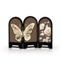 Freestanding Tabletop Screen with Arched Tops Textured Decorative Screen with Floral Relief for Console Table