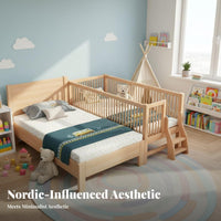 Beech Wood children's Bed Seamless Splicing Solid Wood Bed Extension Rounded Corners Wooden Crib for Infants, Young Children, Bedroom, Home
