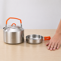 Cooker Set Outdoor Cooker Stainless Steel 16.5cm with Frying Pan Family Camping Mountaineering Cooking Utensils