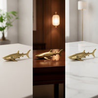 Antique-Style Brass Shark Sculpted Shark Figurine Streamlined Ornament Solid for Collectors
