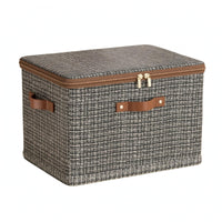 Zipper Closure Foldable Textile Storage Box Side Handles Zippered Textile Storage Box Fitted Lid Home Organizer Textured Woven Pattern