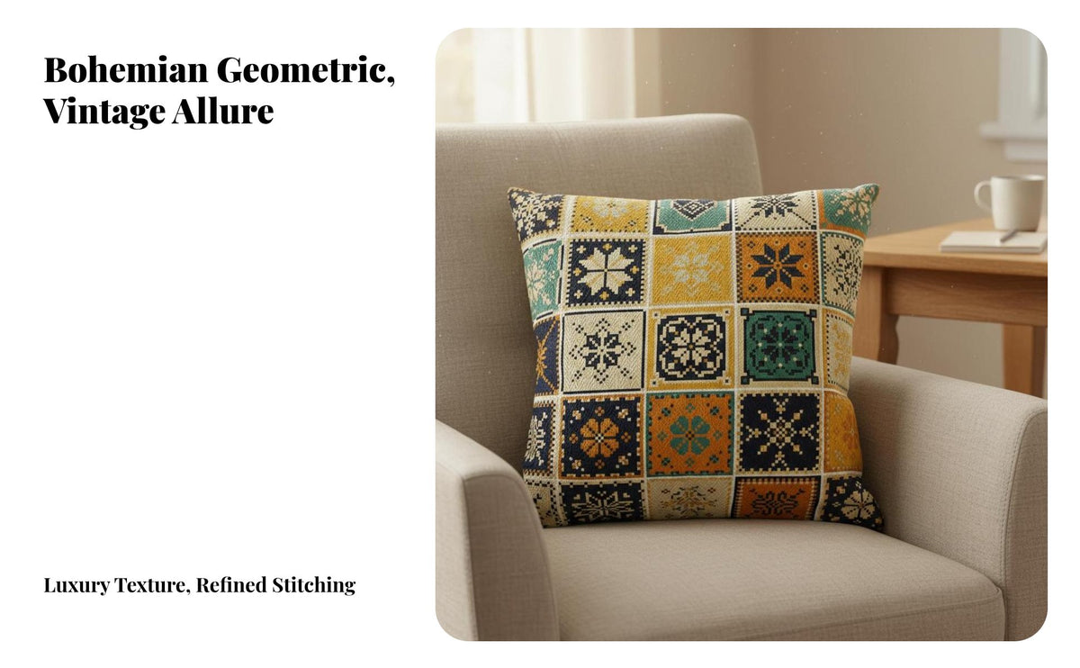 Bohemian Design Throw Pillow Versatile Bohemian Pillow Cover Soft Material Boho Pattern Cushion Cover for Adults, Women, Living Room, Bedroom, Car