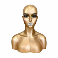 Mannequin Head with Shoulders Solid Core Hairpiece Display Head Pierced Ears Hairpiece Display Bust for Salon