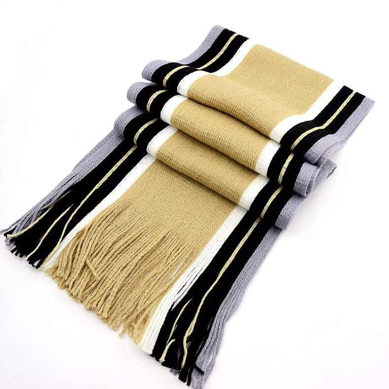 Men's Plaid Striped Solid Color Wool Knit Scarf for Autumn Winter