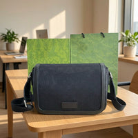 Travel Bag with Leather Trim and Polyester Lining, Monogram Shoulder Bag for Men and Women, Small Square Crossbody Bag, Everyday Casual Style