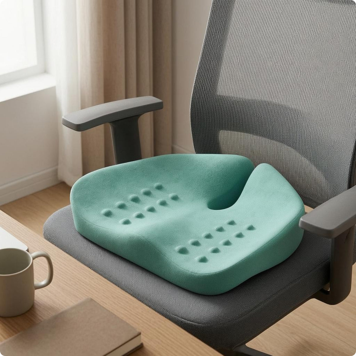 Hollow Central Coccyx Cutout Cushion Removable Cover Memory Foam Seat Cushion Washable Chair Pad Breathable for Office Seating, Long Sitting