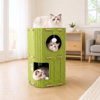 Enclosed Cat House and Climbing Tree Activity Center, Multi-Level Ground Type Furniture with Felt, Suitable for Large Cats and Multi Indoor Cats
