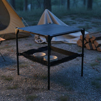 Double Layer Folding Camp Table Storage Net Aluminum Camping Table Easy Assembly