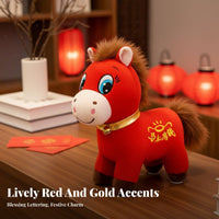 Chinese New Year Horse Stuffed Good Luck Charm Astrological Horse Symbol Doll Meaningful Cultural Home Decor Decoration for Family, Office