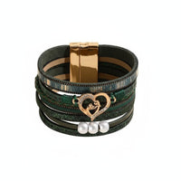 Mother Child Heart Bracelet Layered Design Secure-Fastening Clasp Wrap Bracelet