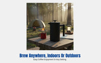 French Press Coffee Maker, Outdoor Camping, Double Wall 304 Stainless Steel, Black, Manual Brew Pot