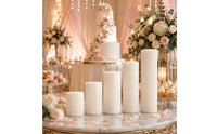 5 Pieces Reusable Foldable Cylinder Pedestal Stand Pleated Dessert Pedestal Column Lightweight Honeycomb Display Stand Clear for Party Hosts, Wedding Planners, Weddings, Birthday Parties
