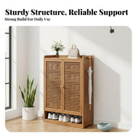 Breathable Design Louvered Door Shoe Cabinet Dust-Proof Multi-Layer Shoe Rack with Doors Large Capacity Louvered Door Storage Cabinet Easy Assembly for Apartment Dwellers, Homeowners, Families, Hallway, Mudroom, Living Room, Bedroom