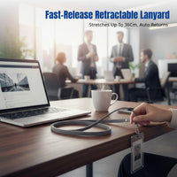 Leather Retractable Card Holder Lanyard, PU Neck Strap with Easy Pull Reel, Modern Minimalist ID Holder for Office, Phone