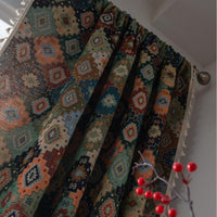 Bohemian Geometric Tassel Curtain, Semi-Blackout, Faux Linen, Floor-Length, Decorative Panel for Bedroom, Living Room