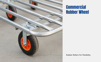 Folding Hand Cart, 6-Wheel Quiet Flatbed, Sturdy Iron Frame, Removable Fence, for Factory & Home Transport