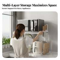 Space Saver Expandable Microwave Oven Rack Multifunctional Adjustable Countertop Storage Shelf Non-Slip Feet Expandable Microwave Stand Heavy Duty for Home Cooks, Homeowners, Students, Small Apartments, Pantry, Coffee Bar, Office