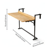 Foldable Balcony Bar Table Adjustable Railing-Mounted Table with Wood Tabletop Furniture Space-Saving Sturdy