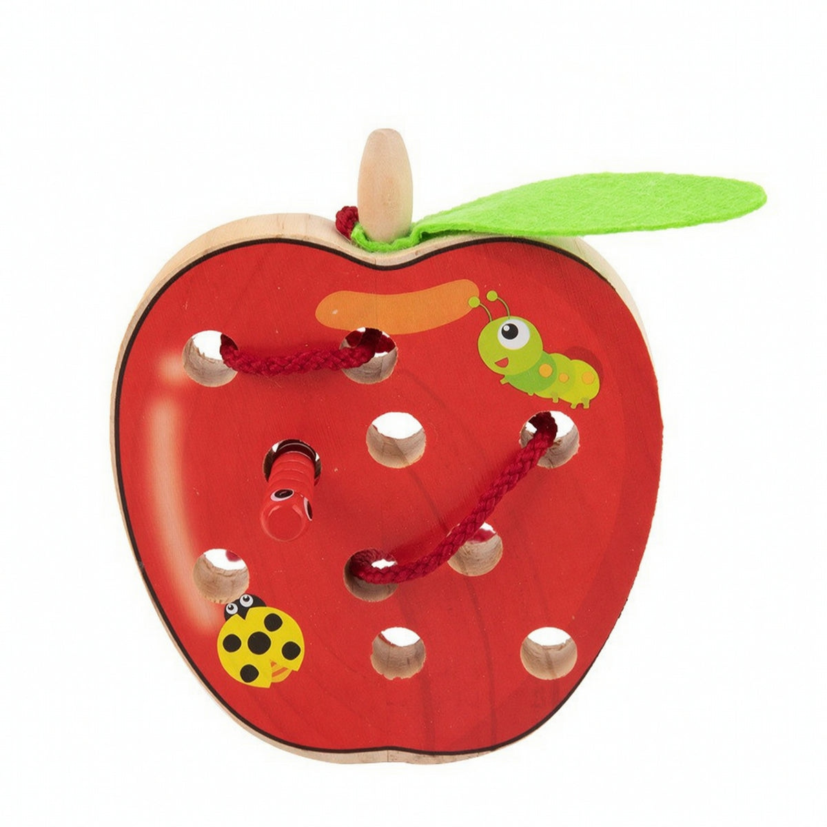 Wooden Apple Threading Toy Sensory Wooden Threading Apple Screennon-Screen Smooth for Toddlers, Quiet Play, Travel