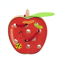 Wooden Apple Threading Toy Sensory Wooden Threading Apple Screennon-Screen Smooth for Toddlers, Quiet Play, Travel